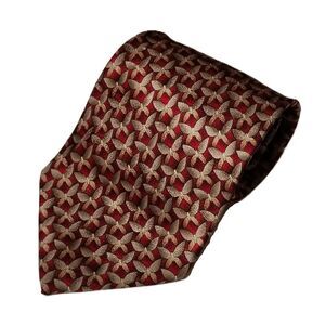 Unique! Ties to Nature Men's Suit Tie Burgundy Red & Grey Butterfly Pattern